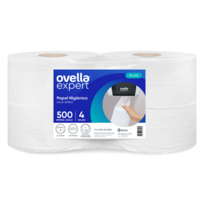 Higiénico Ovella hoja simple 4 rollos x 500 mts